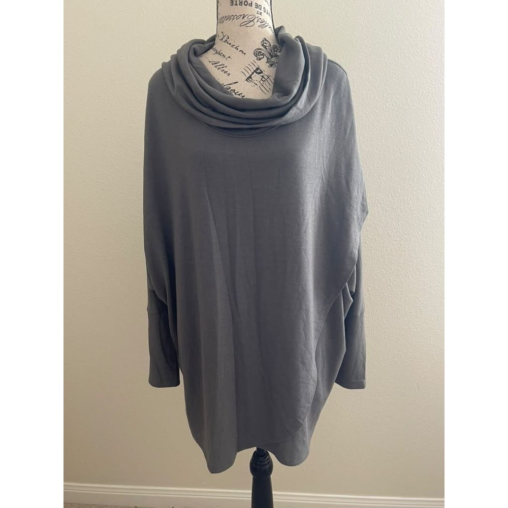 Grace Elements Womens XL River Rock Grey Cowl Neck Batwing Sleeve Tunic Top NWT